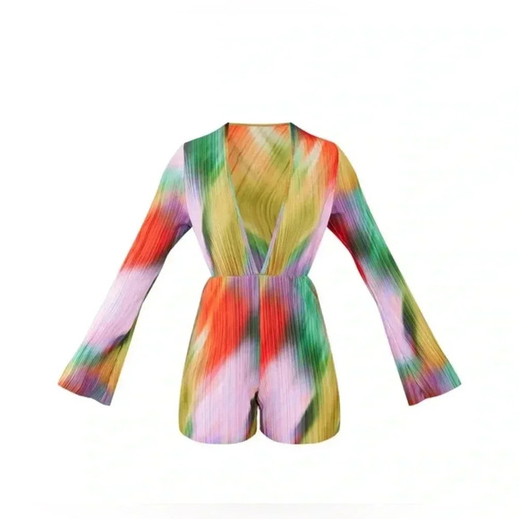 Pretty Little Thing Abstract Multicolored Romper with Flare Sleeves | sz 4 - Picture 11 of 11